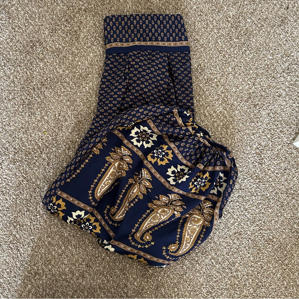 Navy Blue Boho Harem Pants / Genie Pants – Elastic Waist